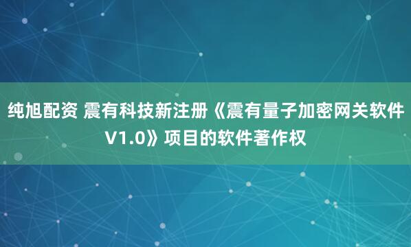 纯旭配资 震有科技新注册《震有量子加密网关软件V1.0》项目的软件著作权